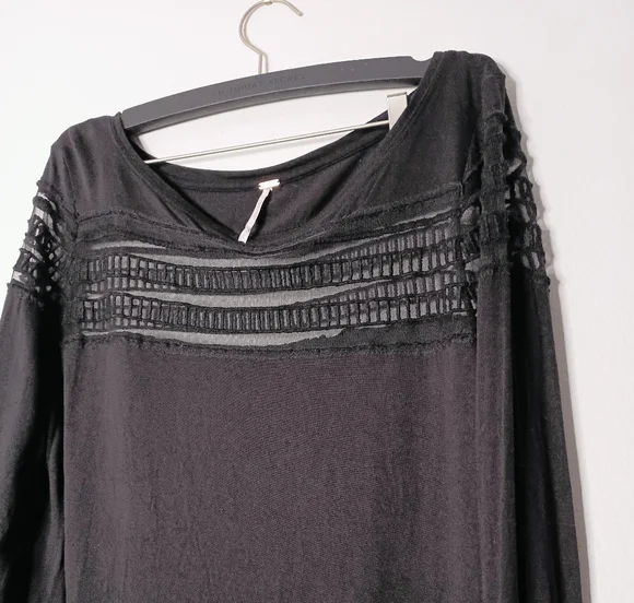 Free People Roxie Mesh Black Sheer Panel Women's Top Whimsy Fairy Goth Grunge - Picture 2 of 5